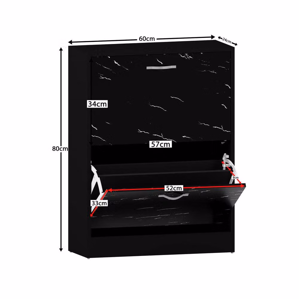 HD Designs Vida Designs Modern Black Metal 2 Drawer Shoe Cabinet with Tilting Compartments – 3
