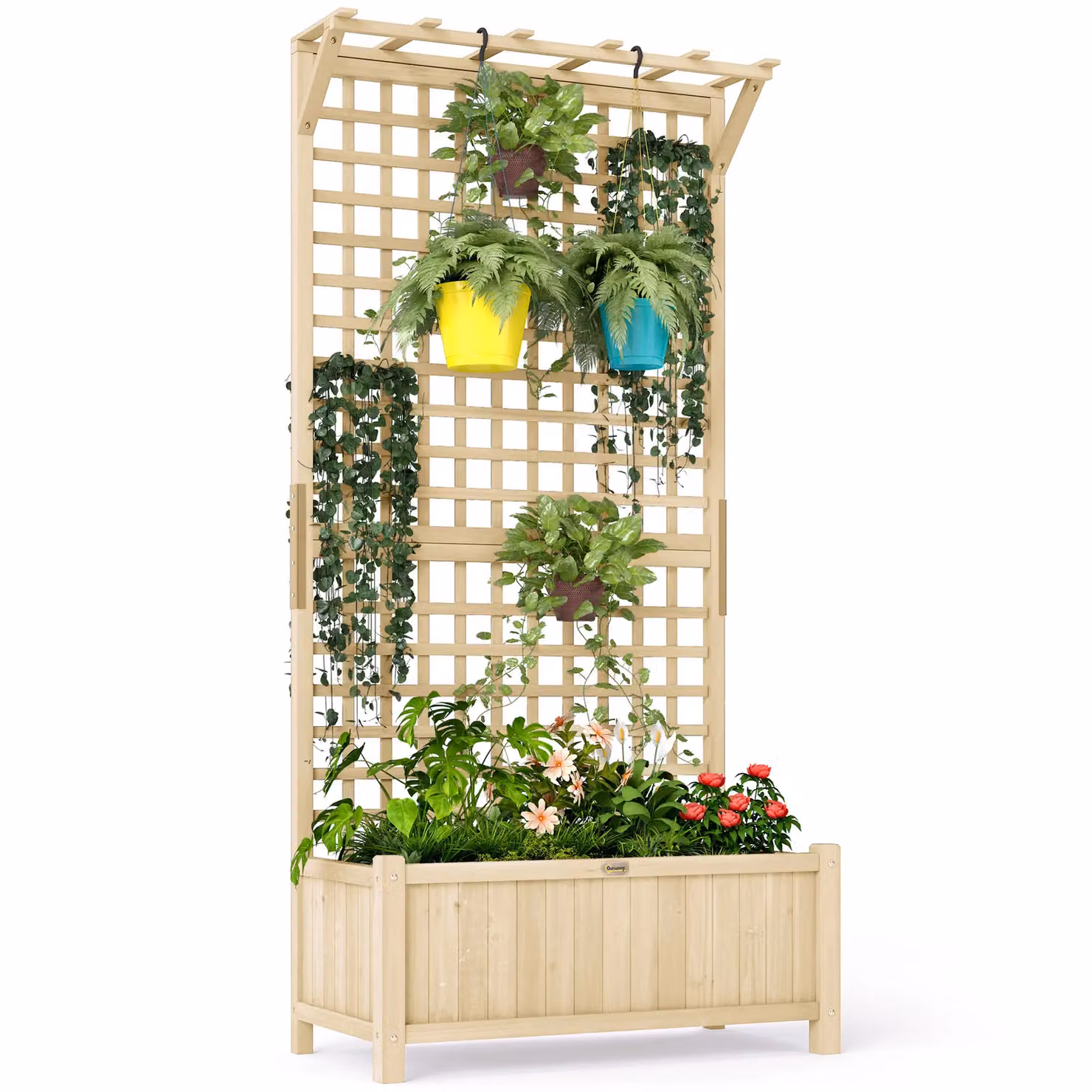 Outsunny Brown Wood Planter with Trellis for Climbing Plants, W/D/H: 183 x 90 x 45 cm – 2