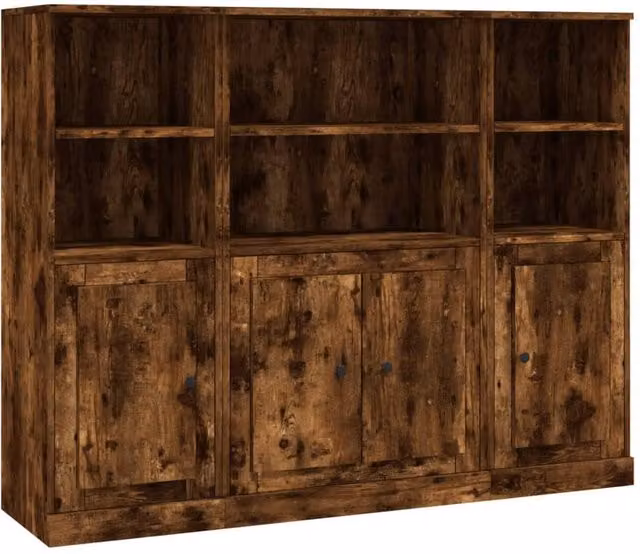 Berkfield Home Set of 3 Smoked Oak Tall Units in Brown Engineered Wood