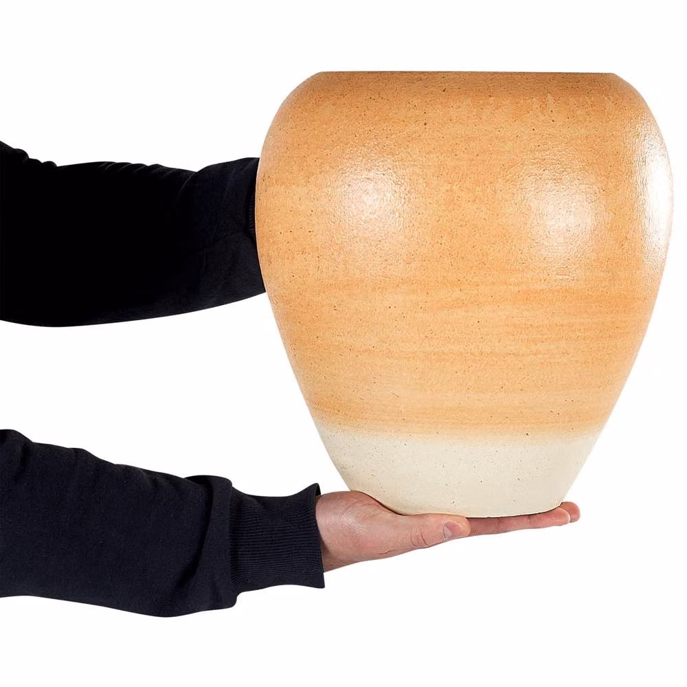 Wyld and Coco Hand-Painted Ceramic Terracotta Vase in Orange and Beige Ombre, Height: 34 cm – 3