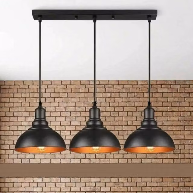 NESTLUNE 3 Drop Cluster Vintage Pendant Ceiling Light in Black Metal