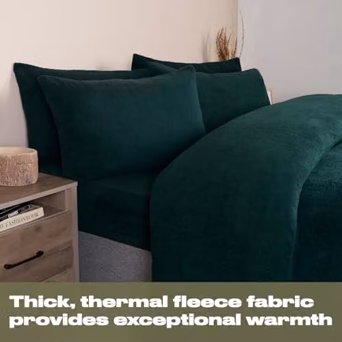 OHS Thermal Soft Teddy Fleece Double Duvet Cover and Pillowcase Set in Petrol Blue, W/D/H: 200 x 200 cm – 2