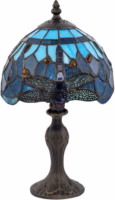 Happy Homewares Traditional Handmade Stained Glass Dragonfly Tiffany Tabletop Lamp in Blue