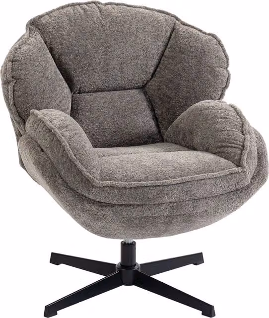 HOMCOM Modern Grey Velvet Swivel Accent Chair with Shell Design and Armrests – 1