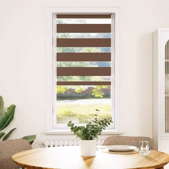 Berkfield Home Brown Zebra Day and Night Blind with Polyester Fabric, W: 65 cm, H: 150 cm