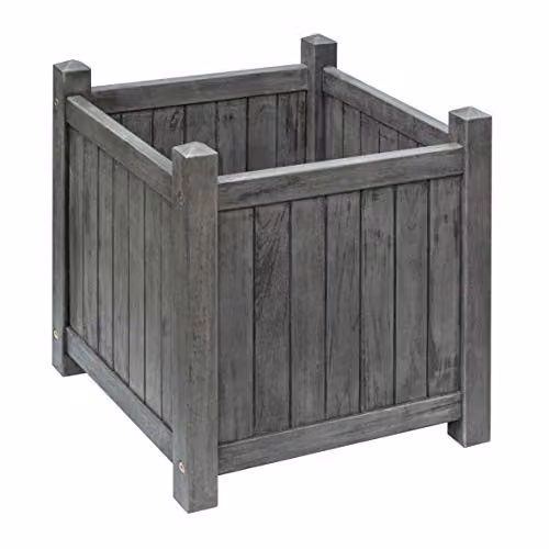 Rowlinson Alderley Grey Square Wood Planter Tub W: 41.5 cm, D: 41.5 cm, H: 41.5 cm – 1