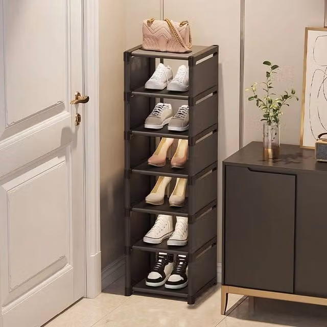 Kelvenix 7-Tier Compact Freestanding Shoe Rack in Black