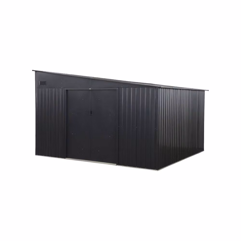 Sweekeet 11.01 m2 Galvanised Steel Lean-to Pent Garden Shed with Sliding Doors and Anchoring Kit in Dark Grey – 2