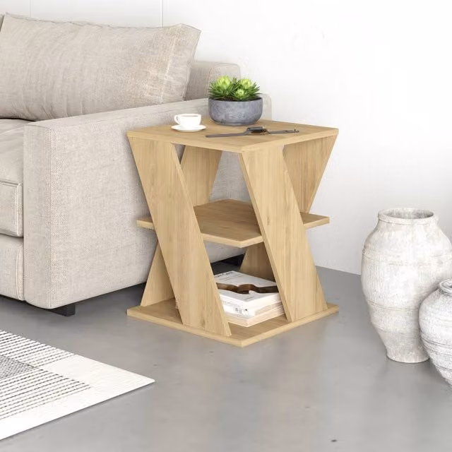 Decortie Cyclo' Modern Square Coffee Table in Sand Beige Wood, W/D/H: 45 x 45 x 55 cm – 1
