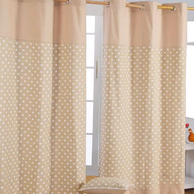 Homescapes Cotton Stars Ready Made Eyelet Curtain Pair in Beige and Brown, Width: 137 cm
