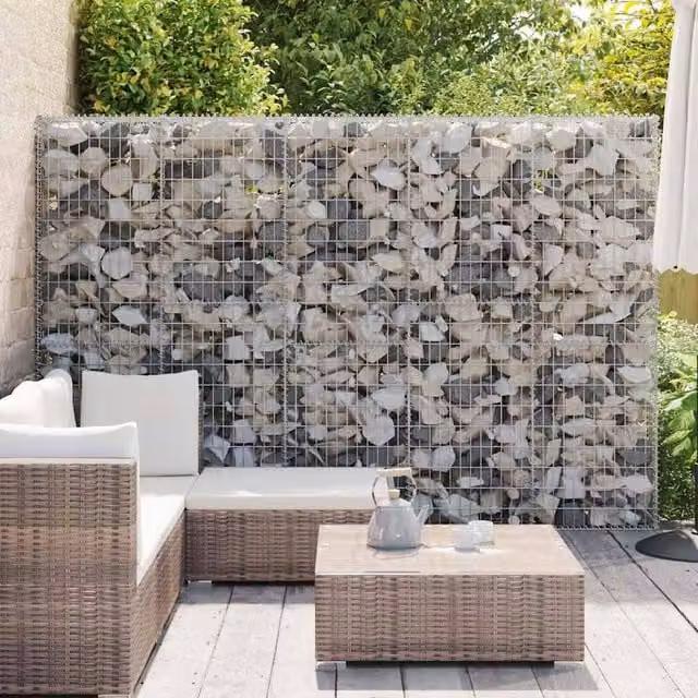 Berkfield Home Durable Galvanised Steel Gabion Fence with Covers in Silver, W/D/H: 300 x 30 x 200 cm – 1