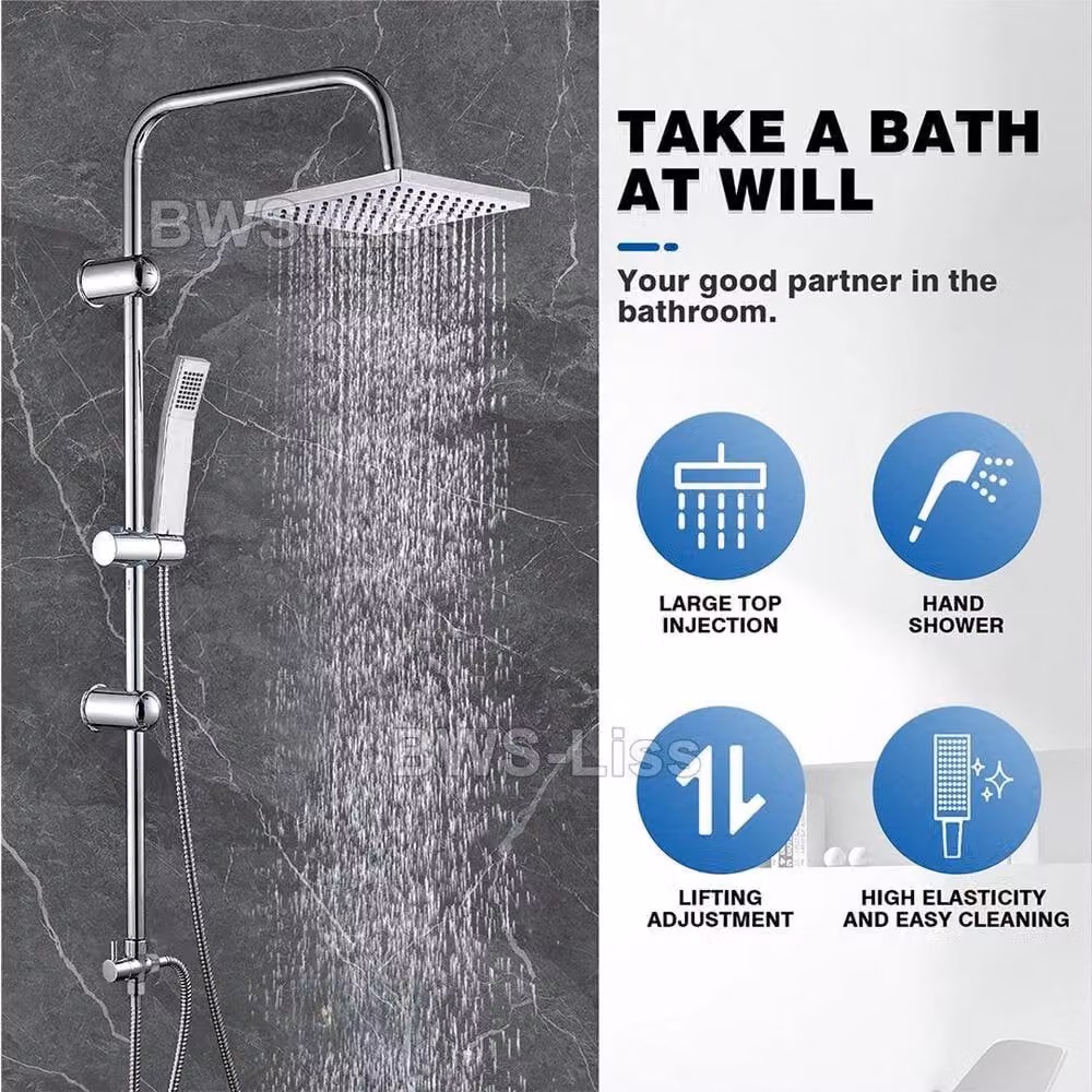 EONLION 2 Mixer Shower Heads Rainfall Rail Hose Riser Kit in Silver and Chrome – 2