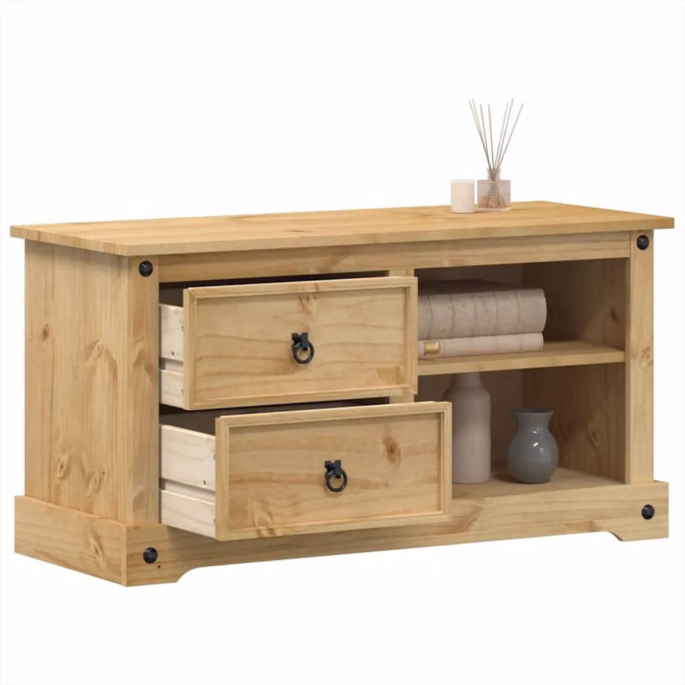 Berkfield Home Corona TV Cabinet in Tan Solid Wood Pine, W/D/H: 100 x 40 x 52 cm – 2