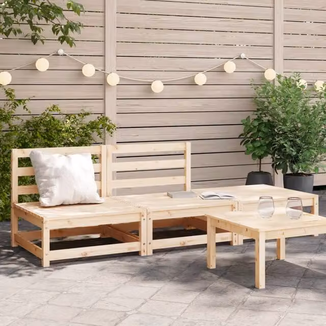 Berkfield Home Armless Garden Sofa and Matching Ottoman in Brown Solid Pine Wood – 1