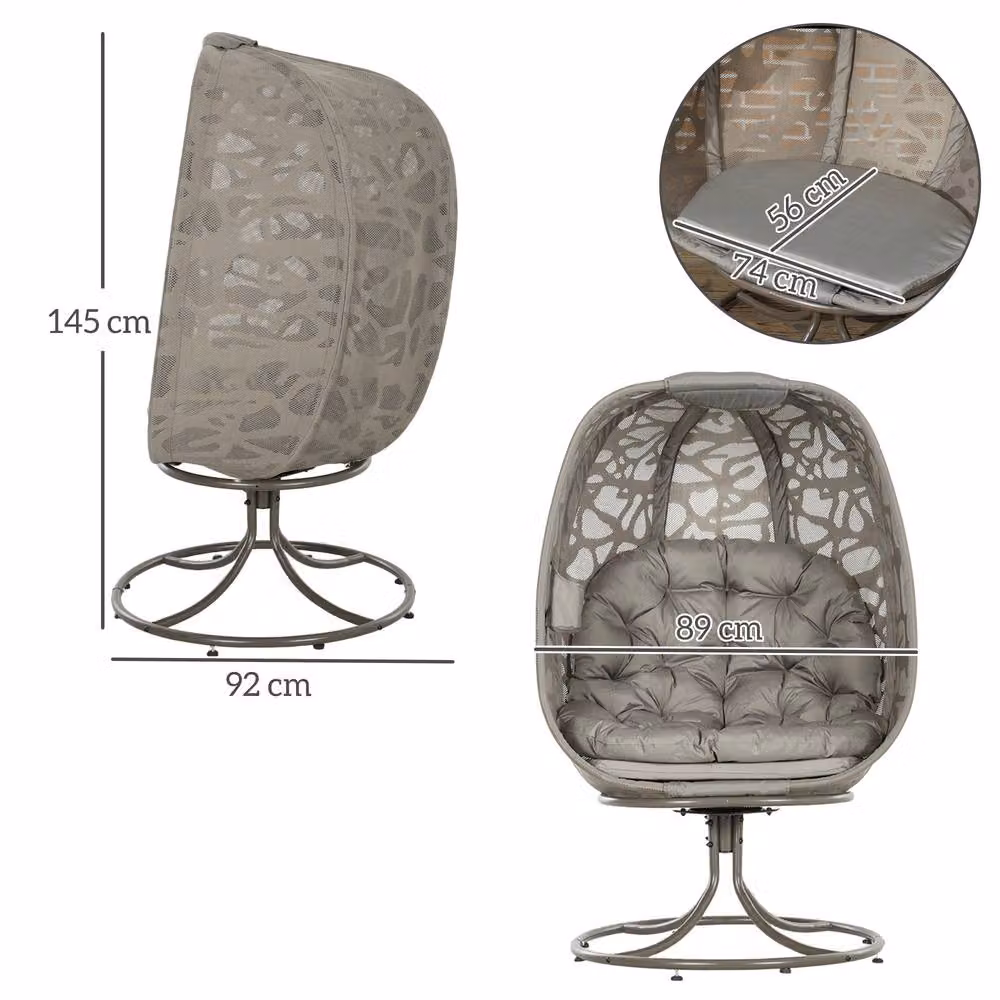 Matteo Swivel Padded Egg Lounge Chair with Foldable Metal Frame in Sand Brown – 3