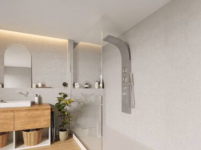Vente-unique TYRA Hydromassage Shower Column with Rain and Massage Functions, Silver, W/D/H: 20 x 20 x 150 cm
