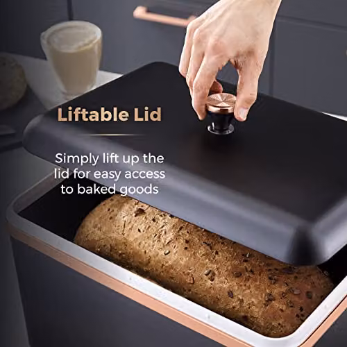 Tower Cavaletto Airtight Metal Bread Bin in Black and Gold, W/D/H: 23.0 x 24.0 x 33.0 cm – 5