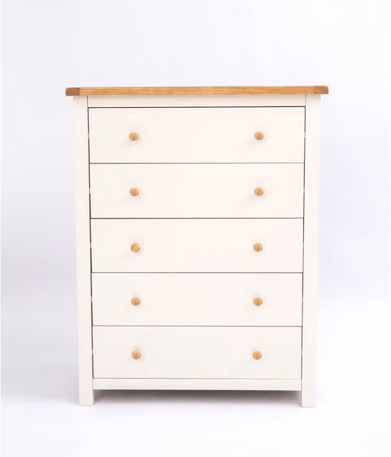 Cabinet Bits Maggiori 5 Drawer Chest of Drawers in Off-White Lacquered Pine Wood