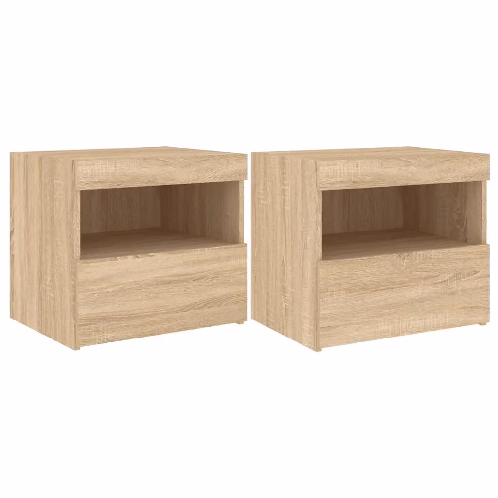 Berkfield Home Set of 2 Modern Bedside Cabinets with Integrated LED Lights in Sonoma Oak Brown, W/D/H: 50 x 40 x 45 cm – 2