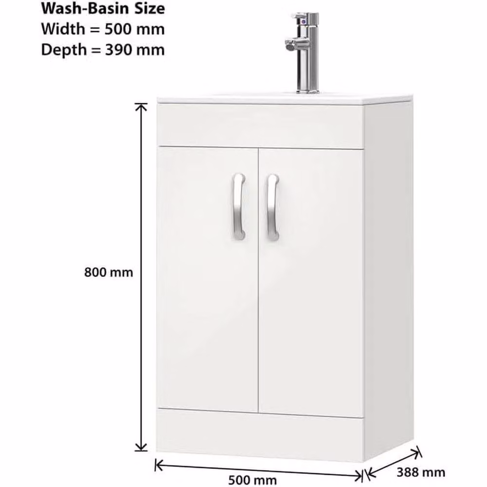 FORGEVIO White Glossy Bathroom Vanity Unit with Sink and Soft-Close Hinged Doors – 2