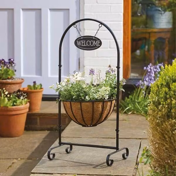 Marco Paul Black Steel 12 inch Planter with Welcome Sign