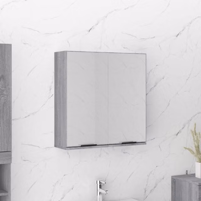 Berkfield Home Grey Sonoma Bathroom Mirror Cabinet, W: 64 cm, D: 20 cm, H: 67 cm – 1