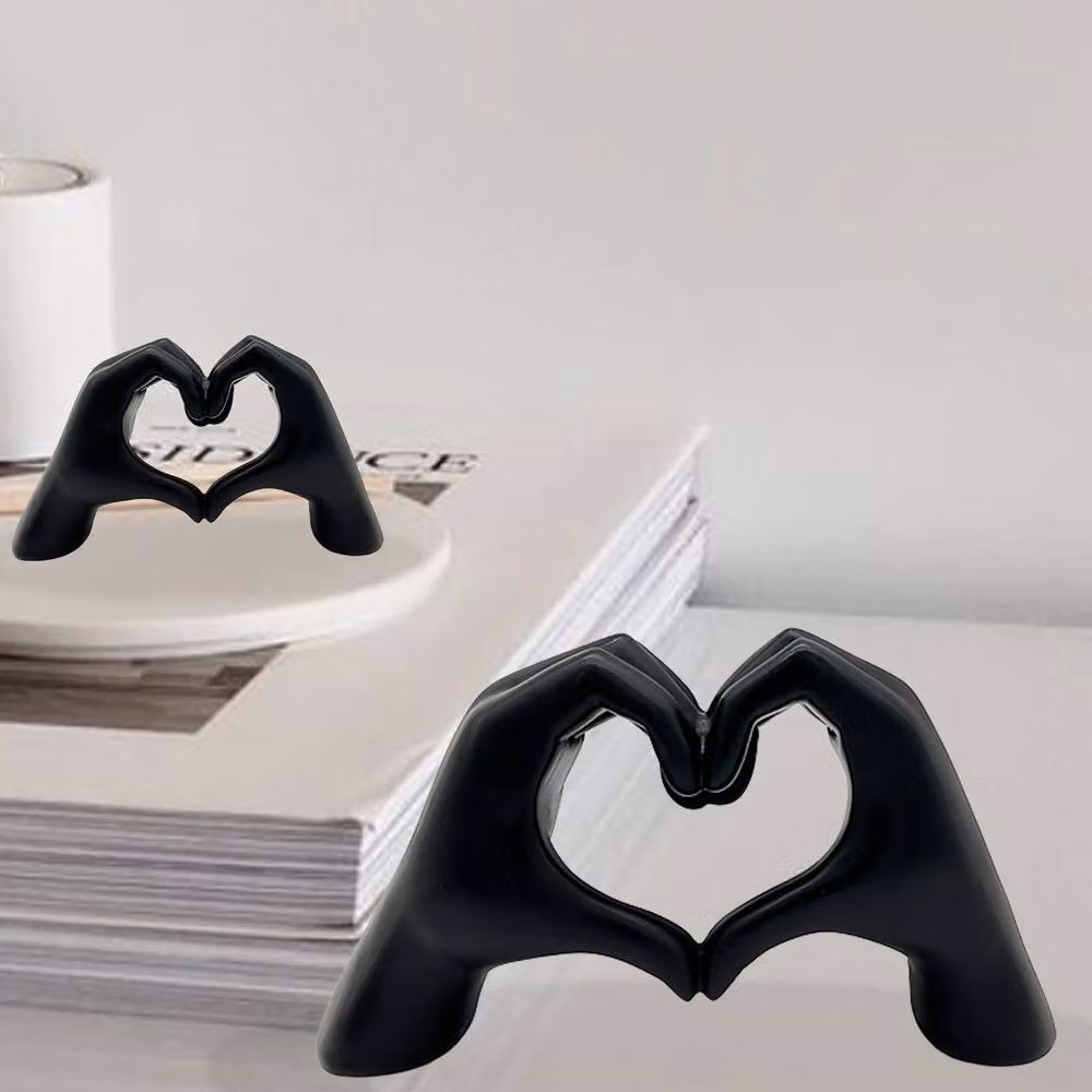 Huhote Black Resin Heart Hands Love Gesture Sculpture Set of 2 for Home or Office Decor – 5