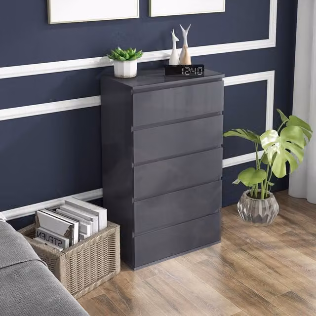 HOMCOM Modern Grey Bedroom Chest of Drawers with Soft-Close Drawers – 1