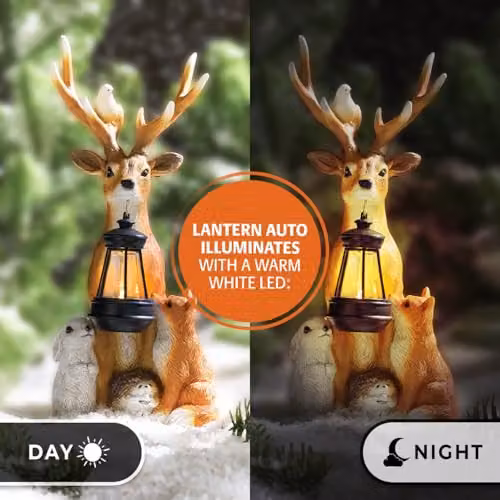 Coopers of Stortford Reindeer and Friends Solar Powered LED Garden Ornament in Brown, White and Multicolour – 3