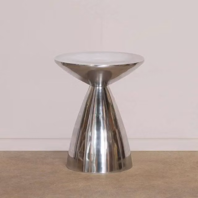 PAWNORA Contemporary Silver Metal Side Wine Occasional Table, W/D/H: 39.0 x 39.0 x 47.5 cm