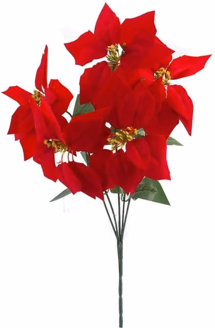 VFM e-Store 5 Head Poinsettia Bunch Christmas Floral Decoration in Red and Green, 48 cm – 1