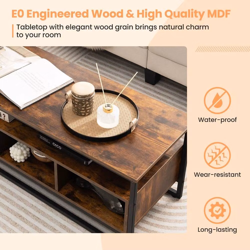 KORVIXA Industrial Small Coffee Table with Metal Frame and Brown Wooden Top, W: 100 cm x D: 45 cm x H: 45 cm – 5