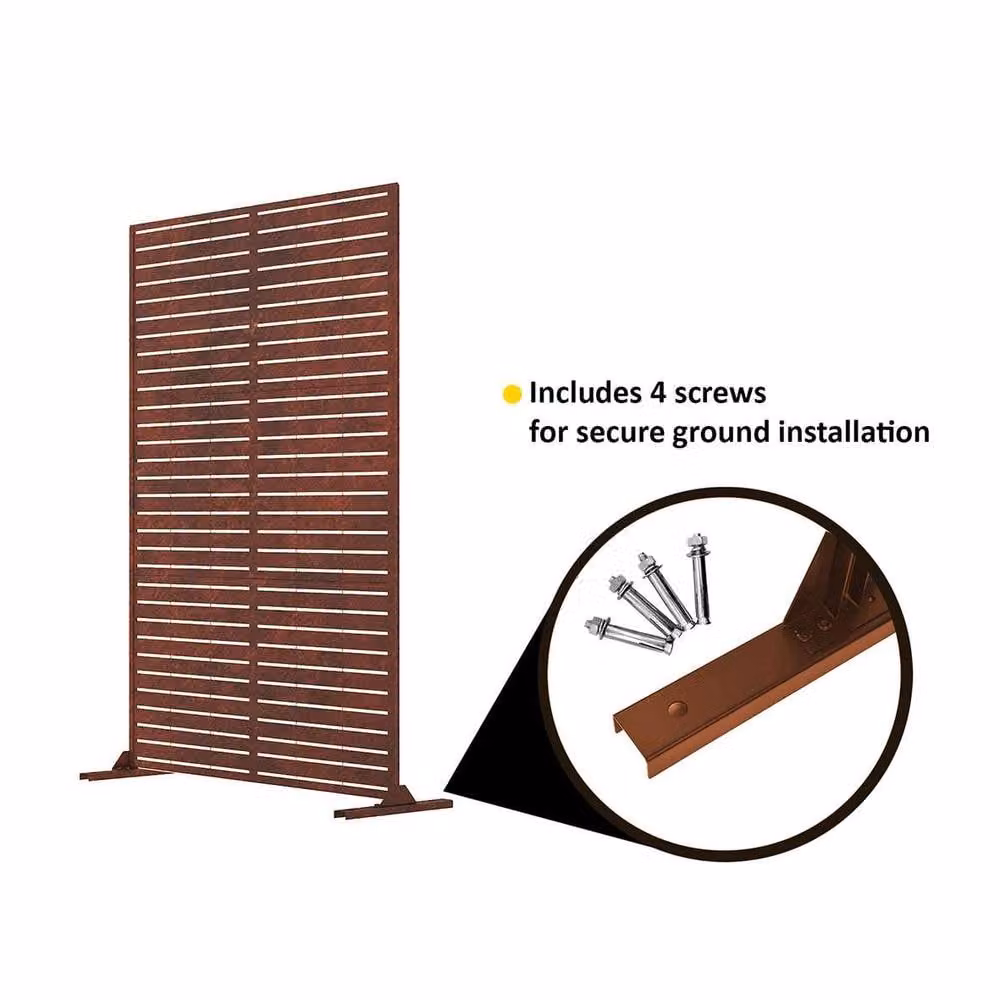 Nicoman Metal Outdoor Privacy Screen with Freestanding Stand in Brown and Multicolour, H: 180 cm x W: 90 cm x D: 40 cm – 3