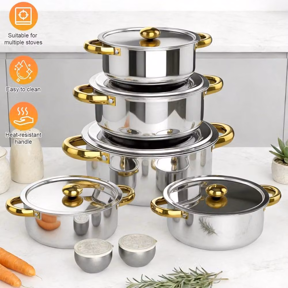 KORVIXA 7-Piece Stainless Steel Cookware Set in Silver, including Stockpot and Lids, Diameter: 30 cm, Height: 15 cm – 2