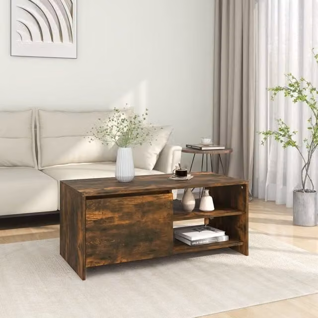 Berkfield Home Modern Smoked Oak Coffee Table in Brown, W/D/H: 102 x 50 x 45 cm
