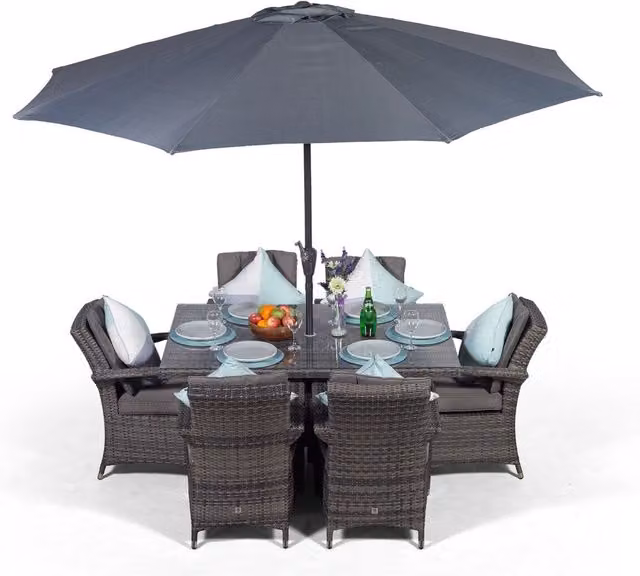 Giardino Arizona Square Rattan Patio Dining Set in Grey and Brown for 6 Adults