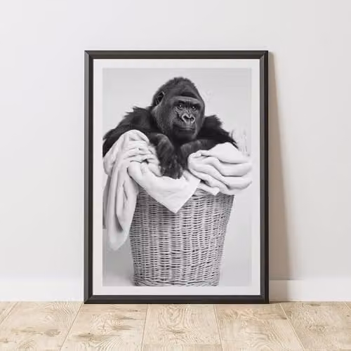 60 Second Makeover Gorilla In Laundry Basket Paper Poster Illustration, Multicolour, A4