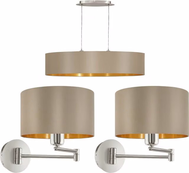 Loops Linear Ceiling Pendant and Matching Wall Light Set in Gold and Beige