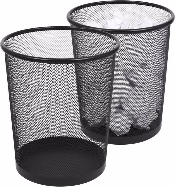 Harbour Housewares Round Metal Wire Waste Paper Bins, Black, Pack of 2 – 2