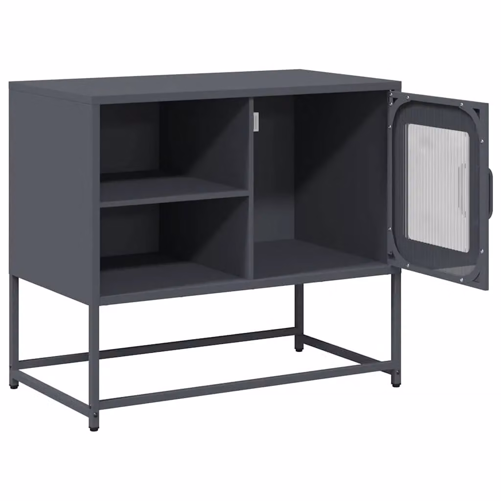 Berkfield Home Anthracite and Black Industrial Steel TV Cabinet with Glass Doors, W/D/H: 68 x 39 x 60.5 cm – 4