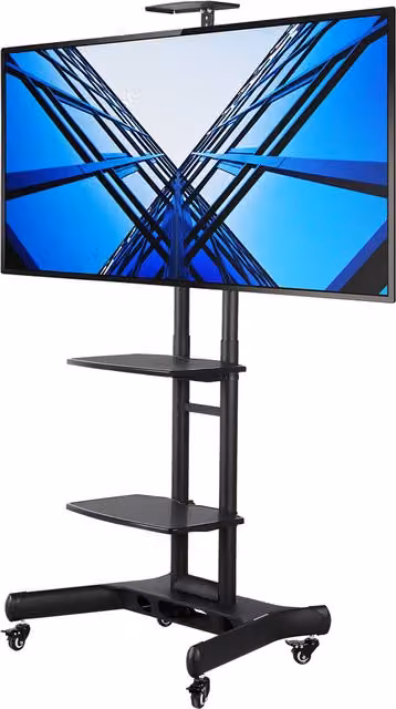 Yaheetech Adjustable Mobile TV Stand with 3 Tier Shelves in Matt Black Metal