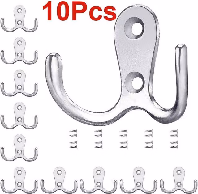 FORGEVIO Silver Metal Wall Mounted Back Door Coat Hooks, 10 Piece Set, Length: 50 cm – 1