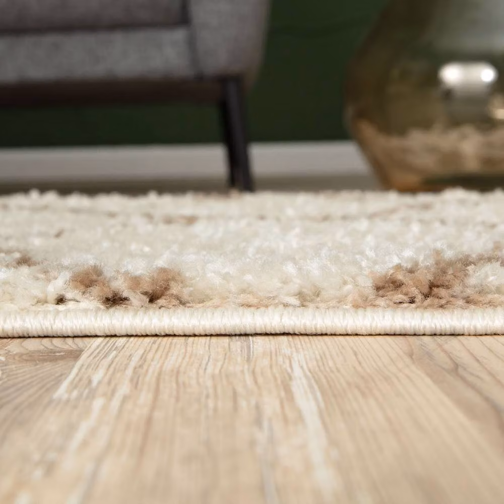 THE RUGS Moroccan Soft High Pile Shaggy Diamond Rug Ivory W: 80 cm, L: 300 cm – 2