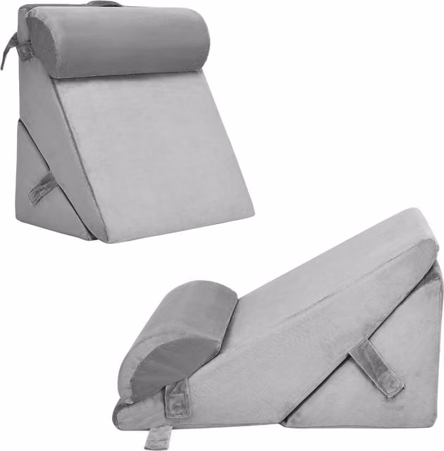 COSTWAY Grey Memory Foam Wedge Pillow for Back and Knee Support with Removable Machine Washable Cover