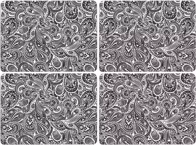 Orsina Maison by Premier Set of 4 Graphic Paisley Cork Placemats in Black and White