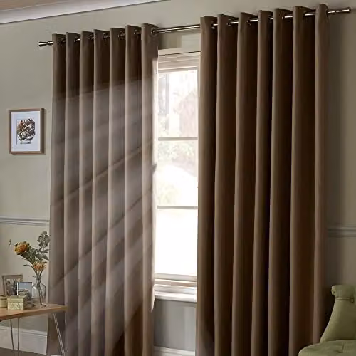 Luxury Living Plain Beige Blackout Eyelet Curtains, W: 168 cm, D: 137 cm – 2