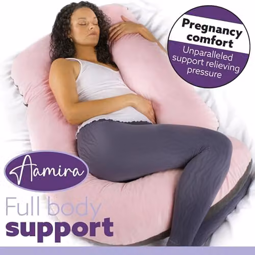 Aamira J Shaped Pregnancy Pillow in Pink and Grey Velvet with Shredded Memory Foam, W/D/H: 140 x 70 x 20 cm – 6