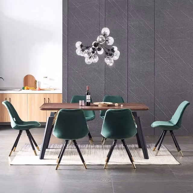 Life Interiors Sofia Cosmo LUX Modern Rectangular Dining Set with Table and 6 Green Velvet Chairs