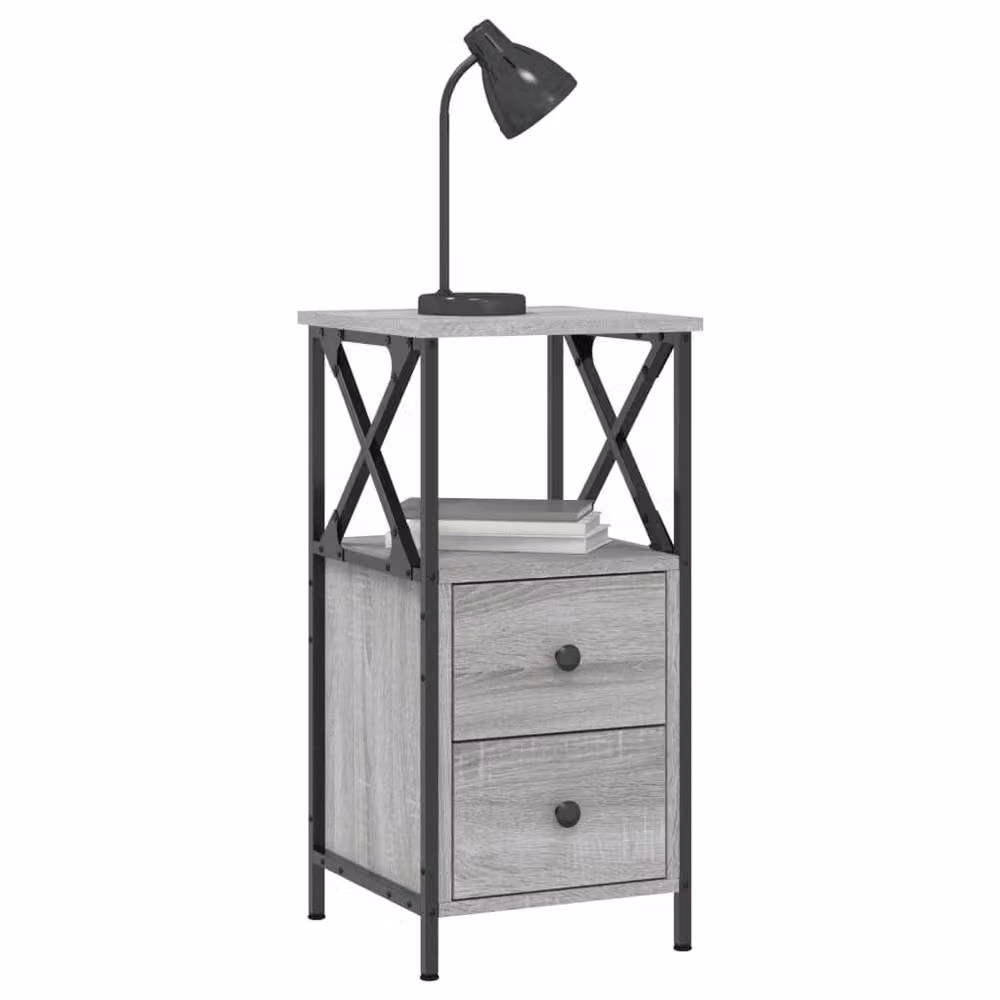 Berkfield Home Set of 2 Durable Bedside Cabinets in Grey Sonoma, W/D/H: 34 x 35.5 x 70 cm – 4
