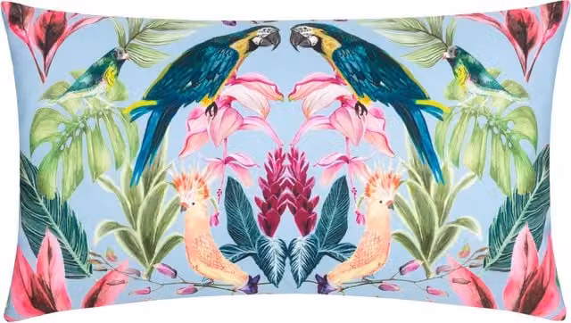 Make it a Home Kali Birds Exotic Outdoor Filled Rectangular Cushion in Blue and Green Floral Polyester